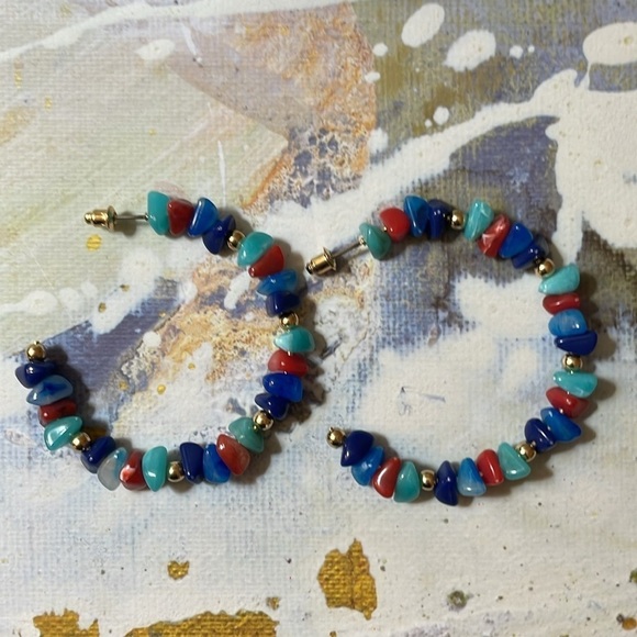 Colorful Beaded Hoop Earrings - Picture 8 of 14